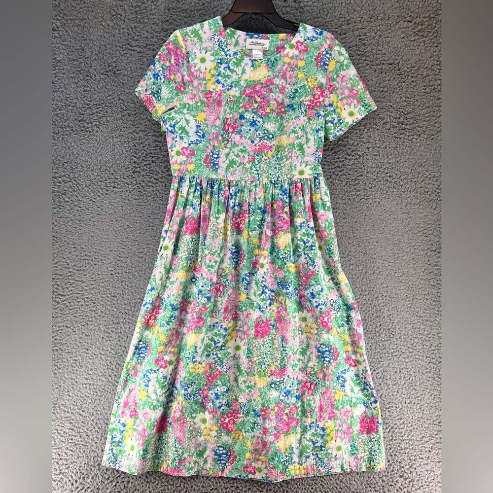 Vtg Vermont Country Store Dress Sz M Floral Cottagecore Pleated Church Modest